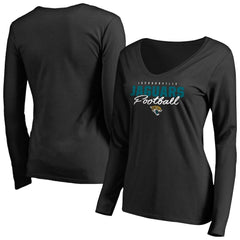 Jacksonville Jaguars Women's Iconic Collection Script Assist Long Sleeve V-Neck T-Shirt - Black sale