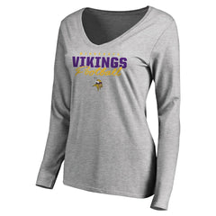 Minnesota Vikings Women's Iconic Collection Script Assist Long Sleeve V-Neck T-Shirt - Ash cheap