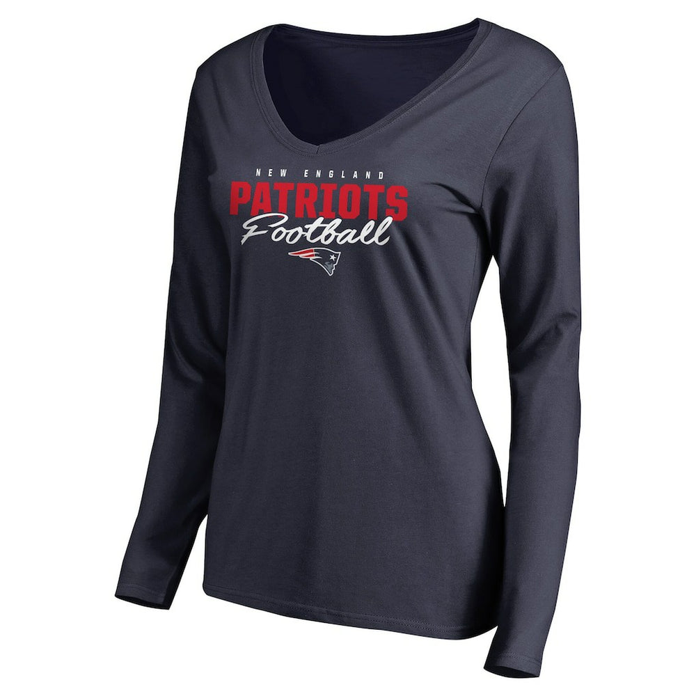 New England Patriots Women's Iconic Collection Script Assist Long Sleeve V-Neck T-Shirt - Navy online