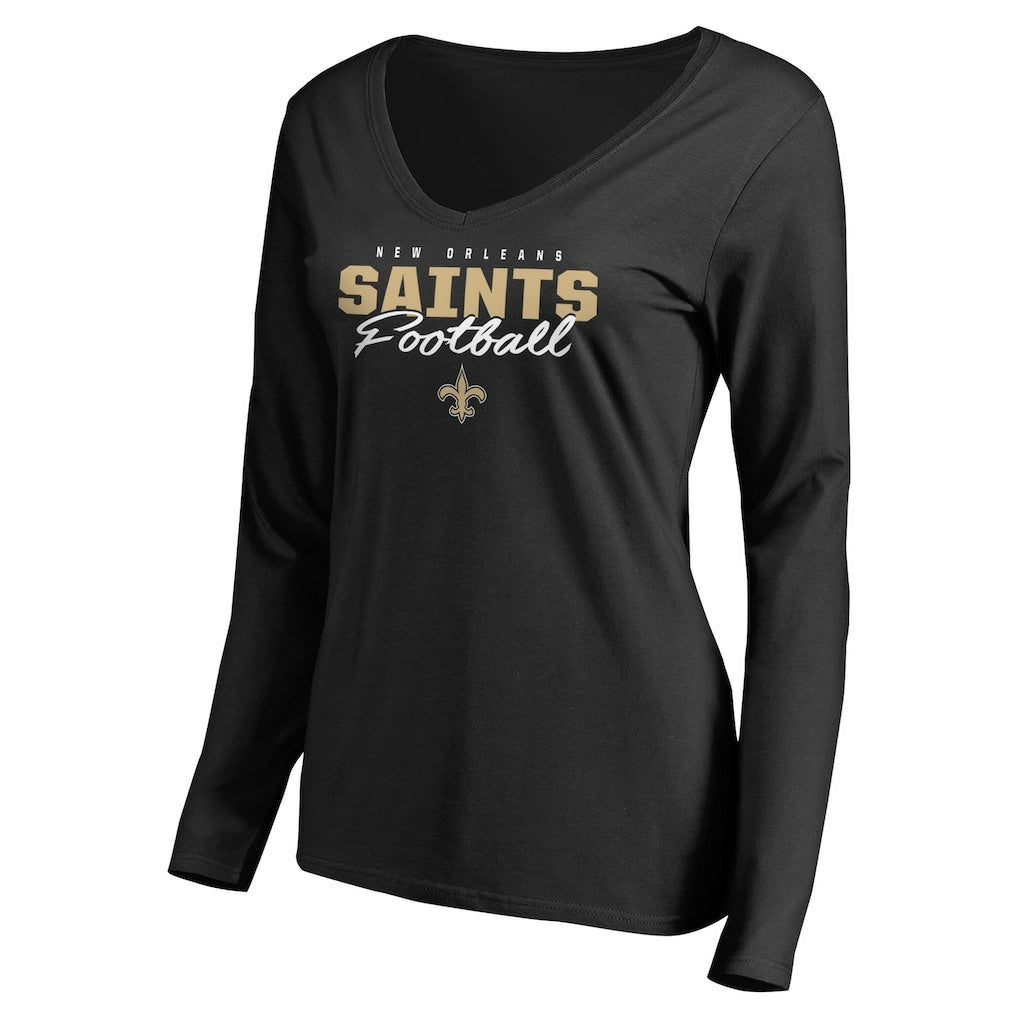 New Orleans Saints Women's Iconic Collection Script Assist Long Sleeve V-Neck T-Shirt - Black online