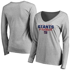 New York Giants Women's Iconic Collection Script Assist Long Sleeve V-Neck T-Shirt - Ash on sale