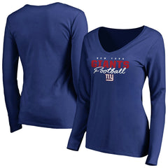 New York Giants Women's Iconic Collection Script Assist Long Sleeve V-Neck T-Shirt - Royal cheap