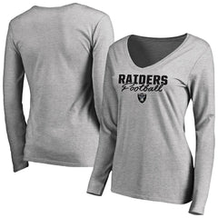 Las Vegas Raiders Women's Iconic Collection Script Assist Long Sleeve V-Neck T-Shirt - Ash discount
