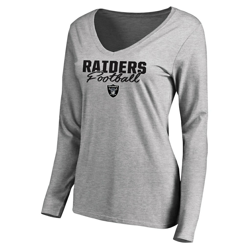 Las Vegas Raiders Women's Iconic Collection Script Assist Long Sleeve V-Neck T-Shirt - Ash discount