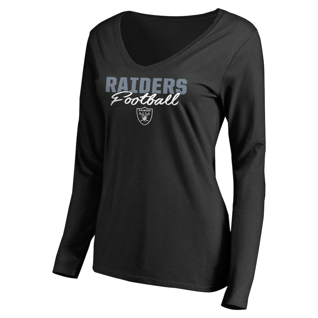 Las Vegas Raiders Women's Iconic Collection Script Assist Long Sleeve V-Neck T-Shirt - Black cheap