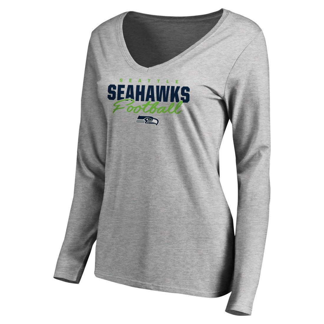 Seattle Seahawks Women's Iconic Collection Script Assist Long Sleeve V-Neck T-Shirt - Ash cheap