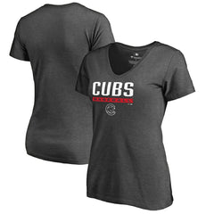 Chicago Cubs Women's Win Stripe V-Neck T-Shirt - Ash