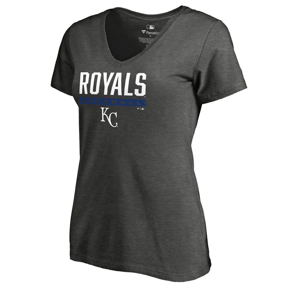Kansas City Royals Women's Win Stripe V-Neck T-Shirt - Ash