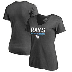 Tampa Bay Rays Women's Win Stripe V-Neck T-Shirt - Ash