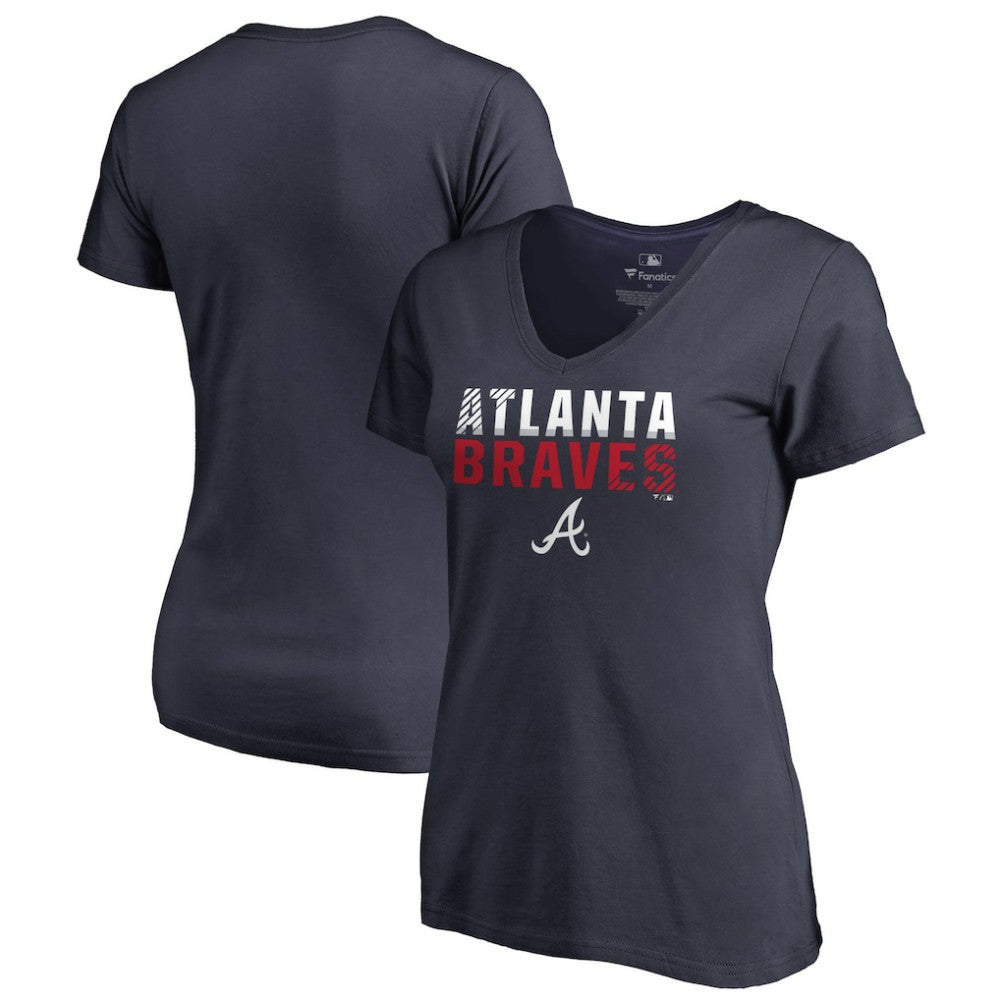 Atlanta Braves Women's Fade Out V-Neck T-Shirt - Navy