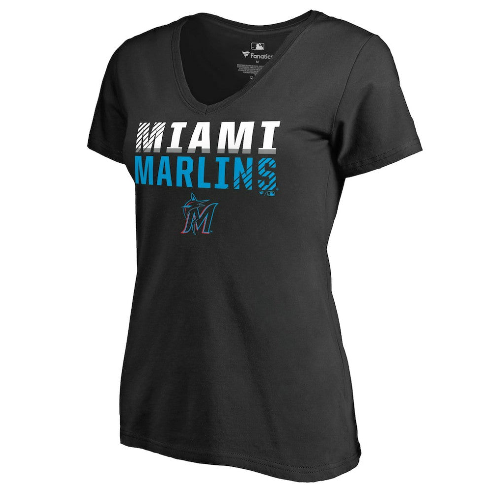 Miami Marlins Women's Fade Out V-Neck T-Shirt - Black