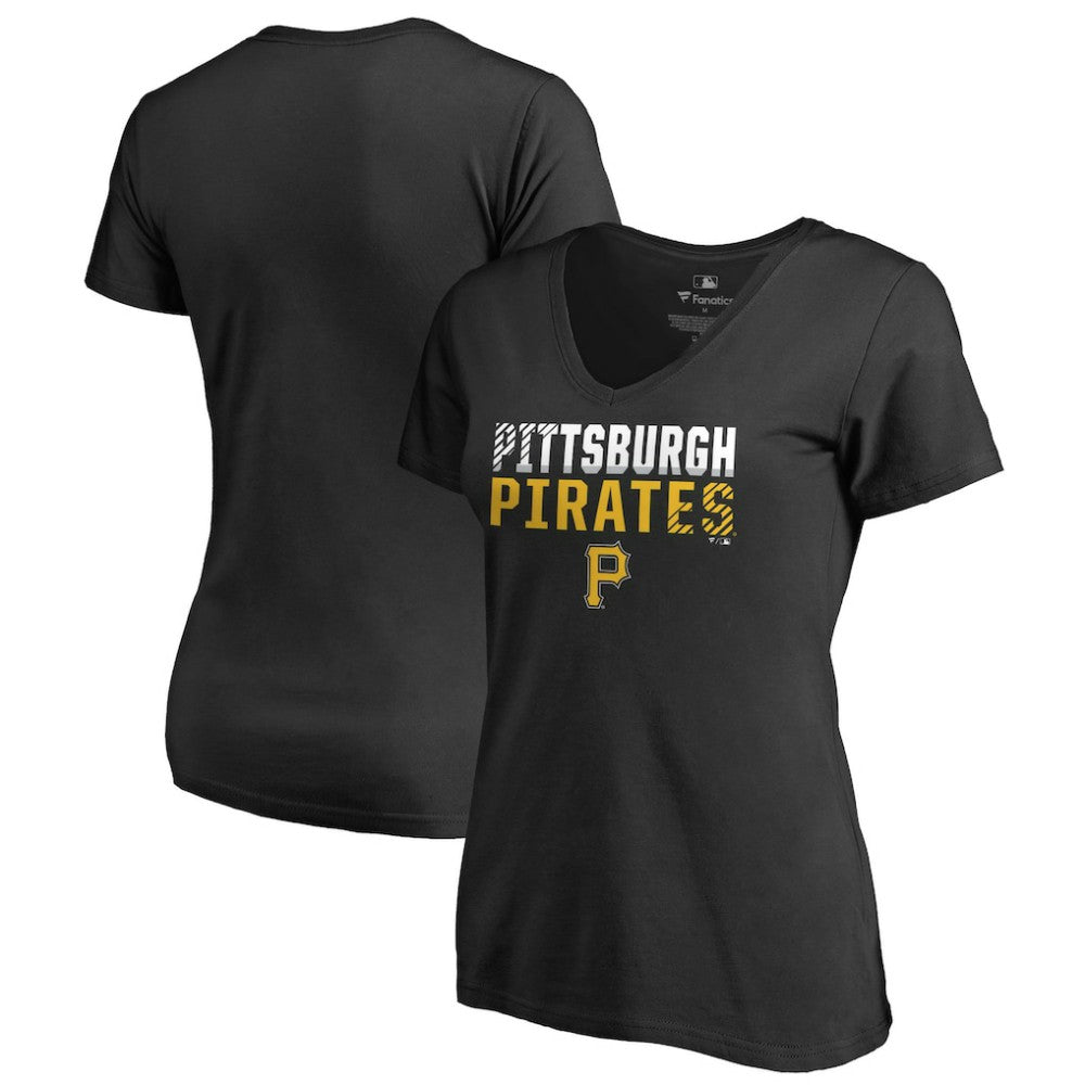 Pittsburgh Pirates Women's Fade Out V-Neck T-Shirt - Black