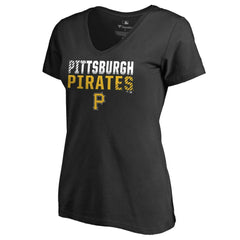 Pittsburgh Pirates Women's Fade Out V-Neck T-Shirt - Black