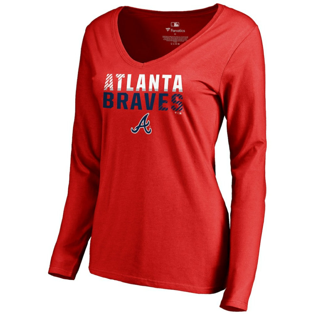 Atlanta Braves Women's Fade Out V-Neck Long Sleeve T-Shirt - Red