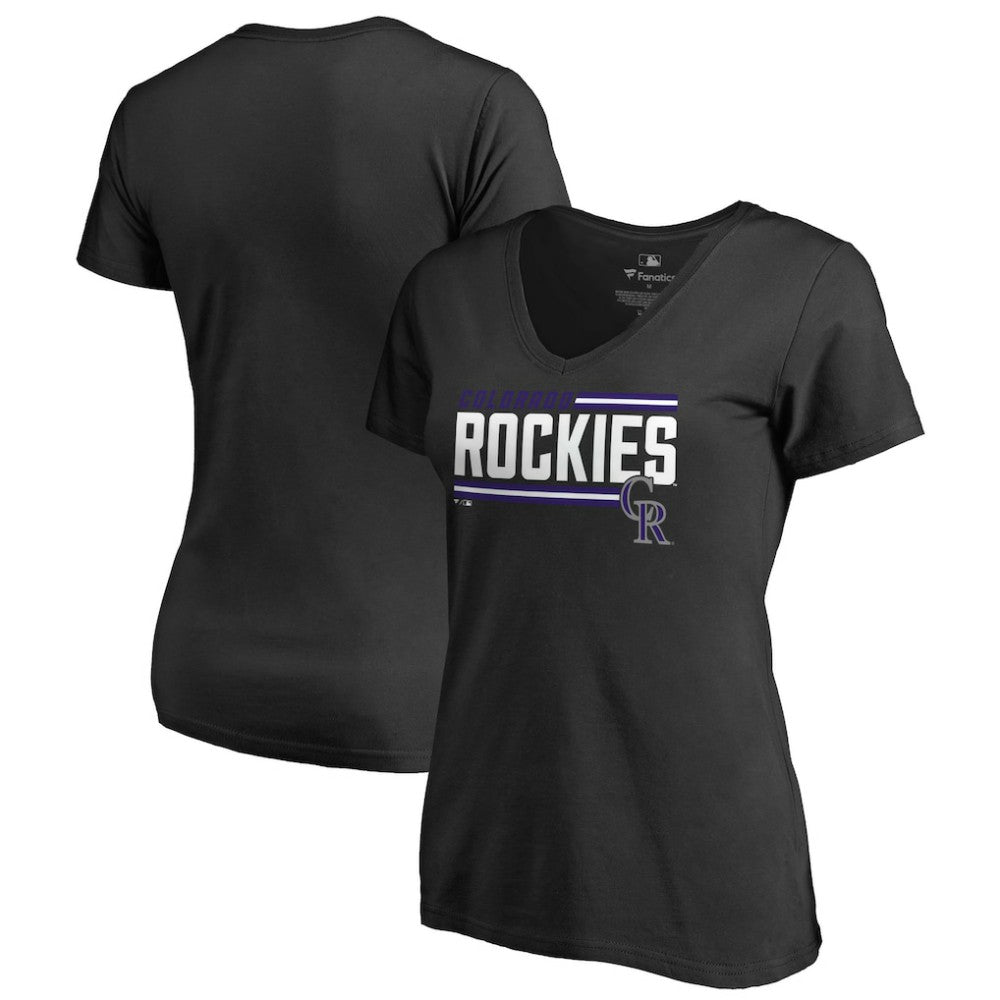 Colorado Rockies Women's Onside Stripe V-Neck T-Shirt - Black