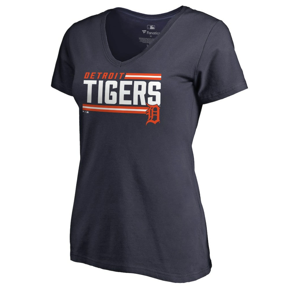 Detroit Tigers Women's Onside Stripe V-Neck T-Shirt - Navy
