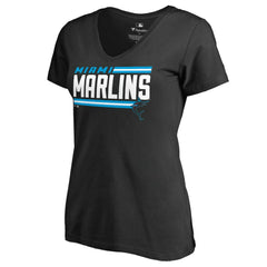 Miami Marlins Women's Onside Stripe V-Neck T-Shirt - Black