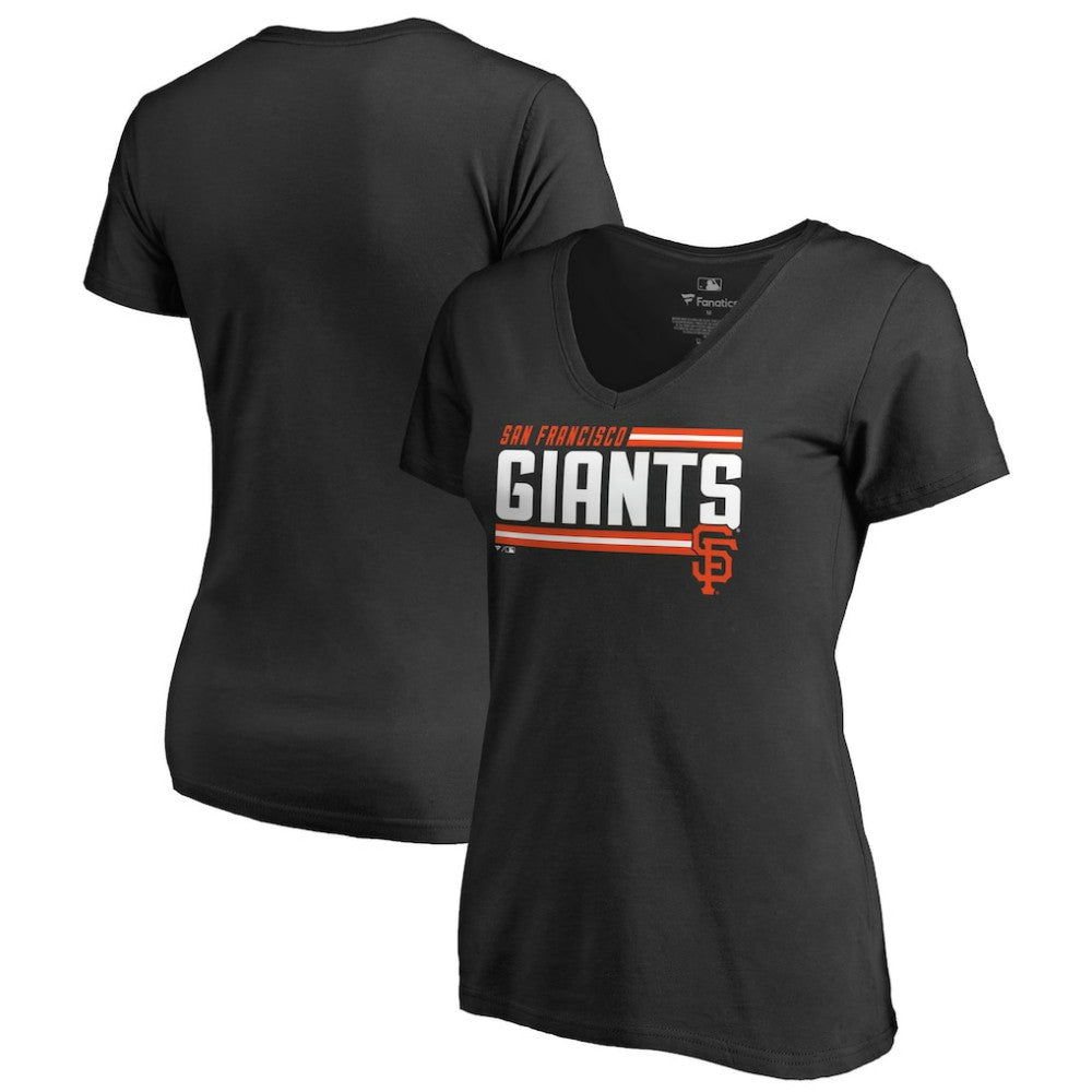 San Francisco Giants Women's Onside Stripe V-Neck T-Shirt - Black