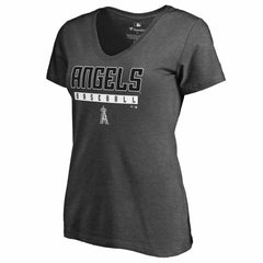 Los Angeles Angels Women's Charcoal Stack V-Neck T-Shirt - Ash