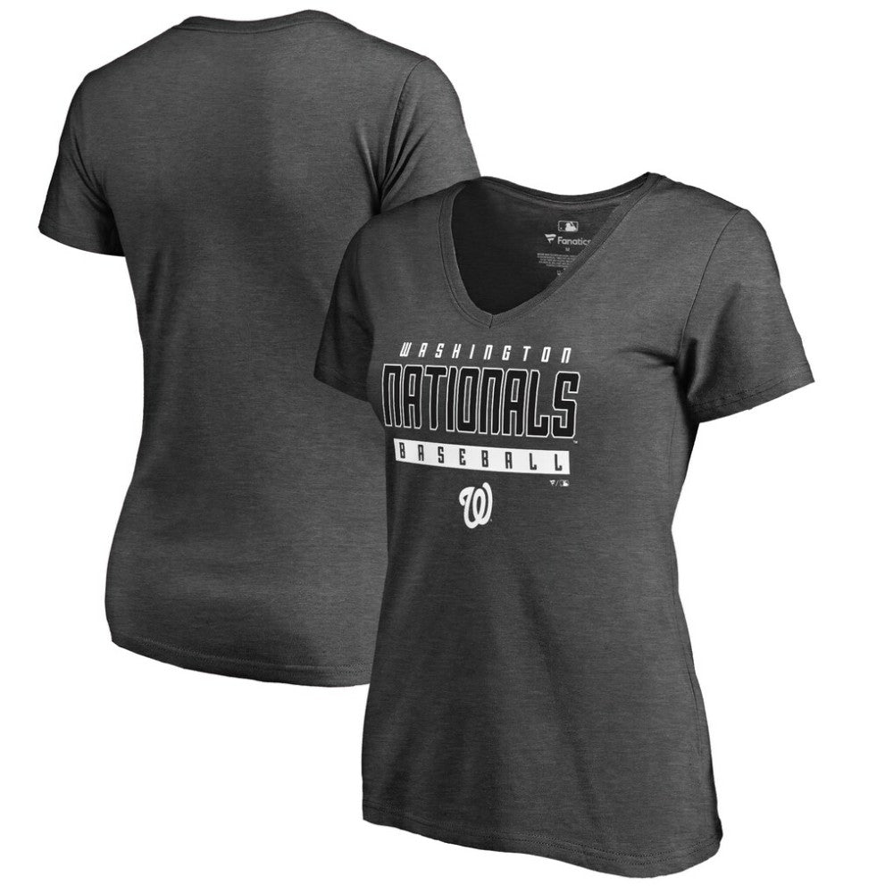 Washington Nationals Women's Charcoal Stack V-Neck T-Shirt - Ash