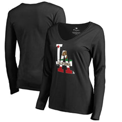 Los Angeles Dodgers Women's Hometown Collection Cali Flag Long Sleeve V-Neck T-Shirt - Black