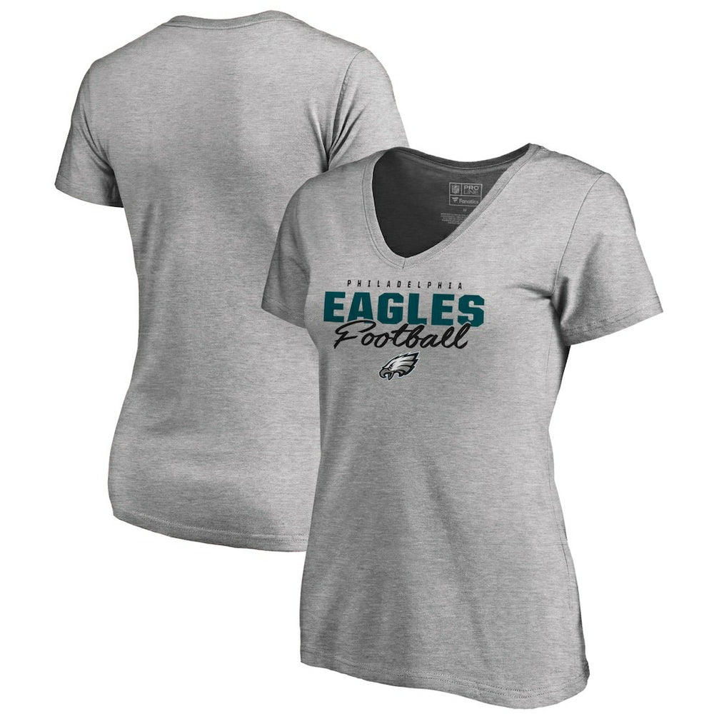 Philadelphia Eagles Women's Iconic Collection Script Assist V-Neck T-Shirt - Heathered Gray cheap