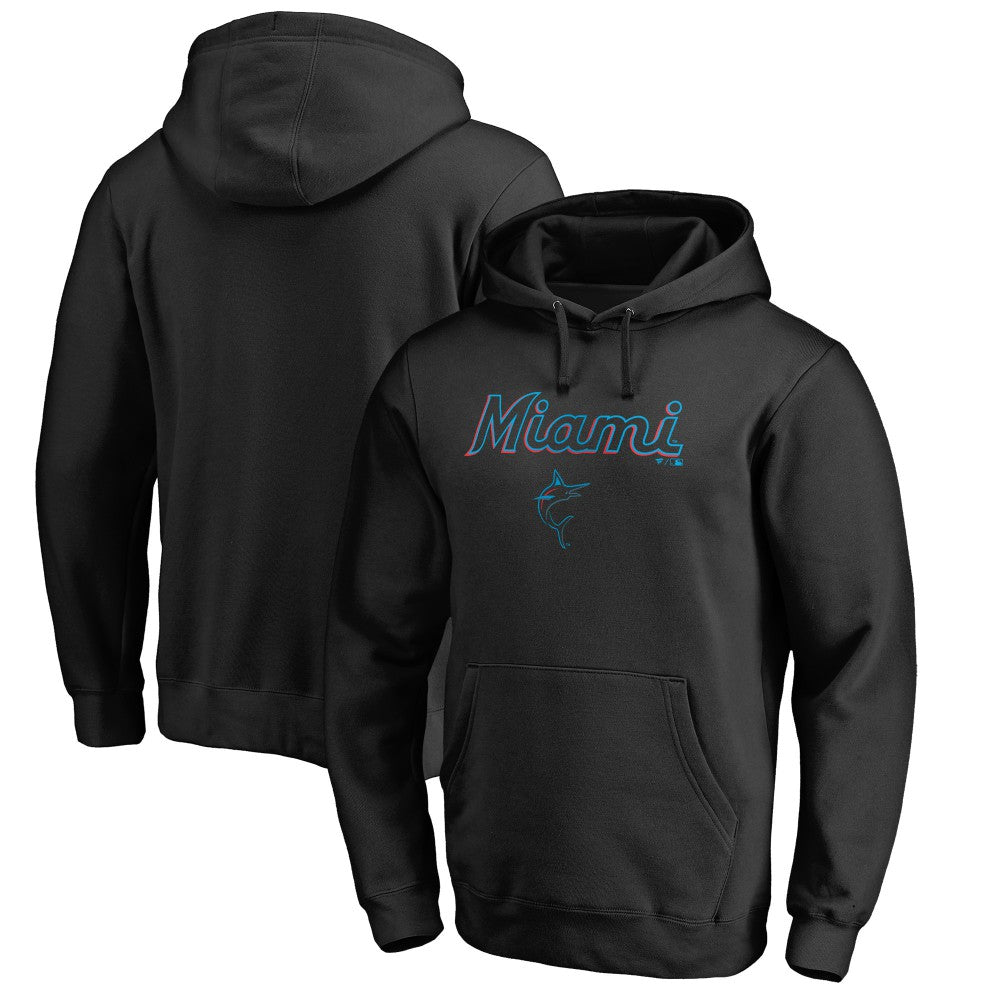 Miami Marlins Team Lockup Fitted Pullover Hoodie - Black