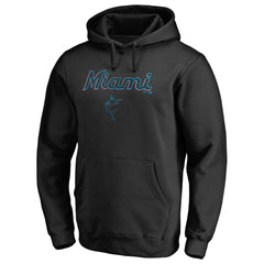 Miami Marlins Team Lockup Fitted Pullover Hoodie - Black