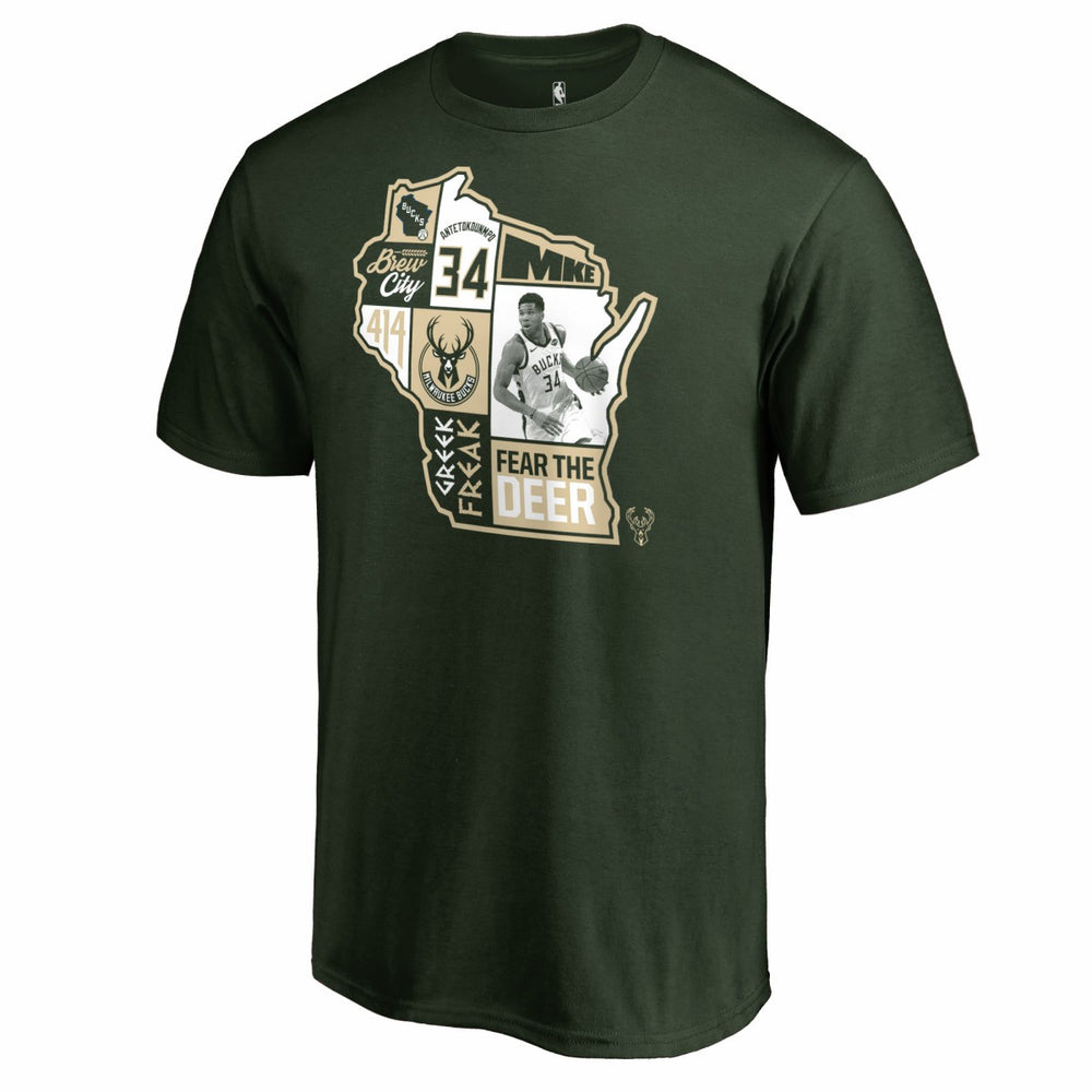 Giannis Antetokounmpo Milwaukee Bucks Player State T-Shirt - Hunter Green shop