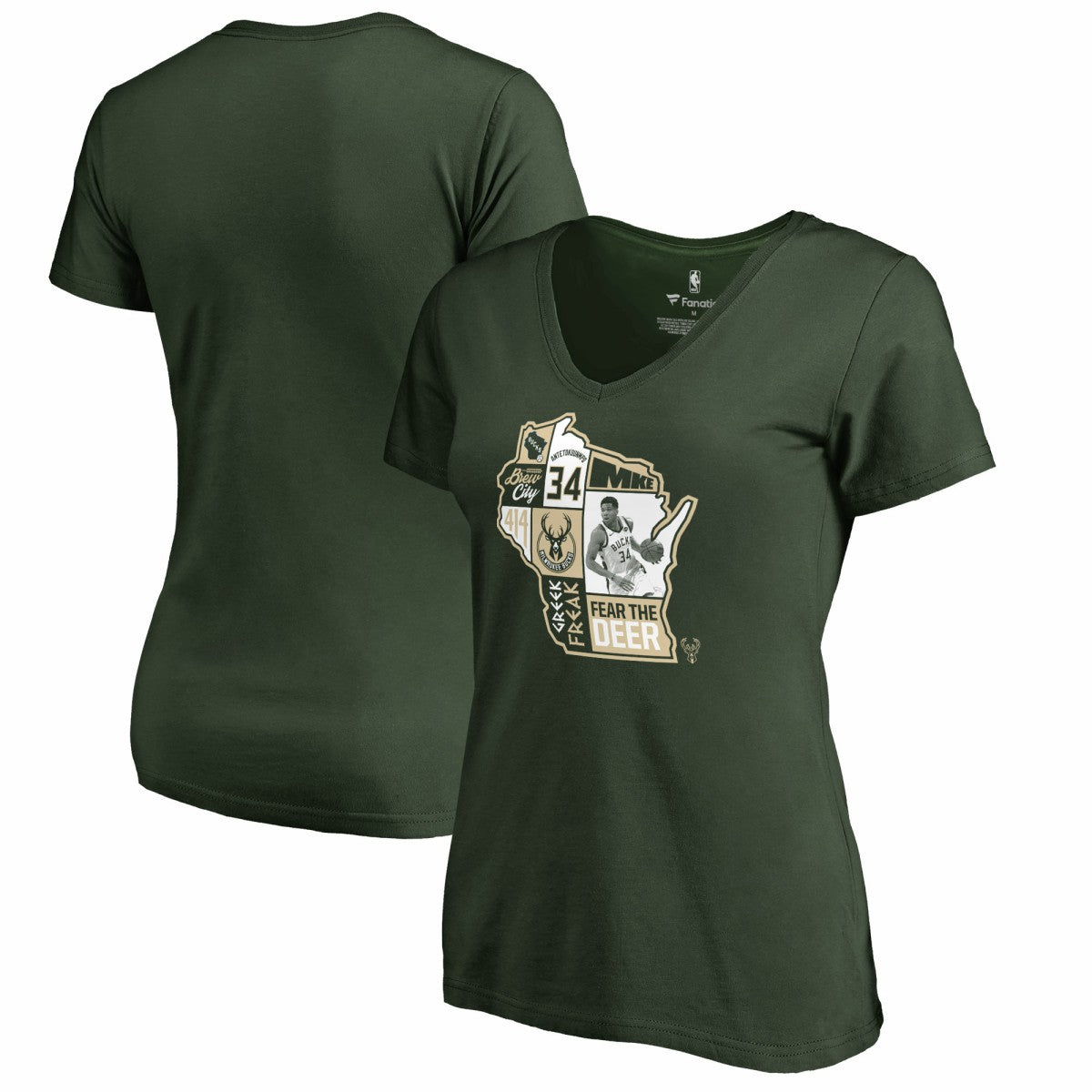 Giannis Antetokounmpo Milwaukee Bucks Women's Player State V-Neck T-Shirt - Hunter Green sale