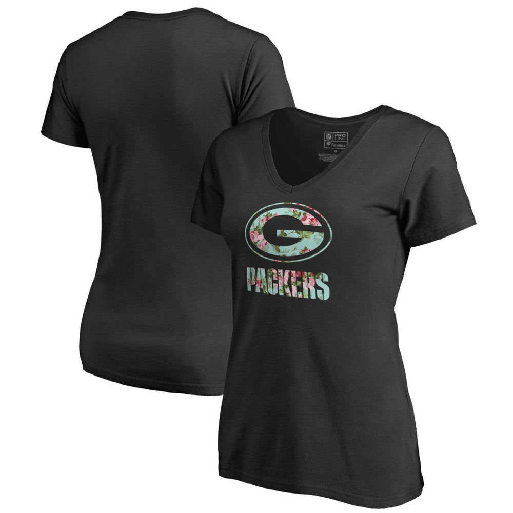 Green Bay Packers Women's Lovely V-Neck T-Shirt - Black outlet