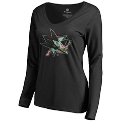 San Jose Sharks Women's Lovely Long Sleeve V-Neck T-Shirt Black