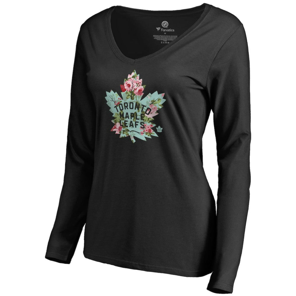 Toronto Maple Leafs Women's Lovely Long Sleeve V-Neck T-Shirt Black