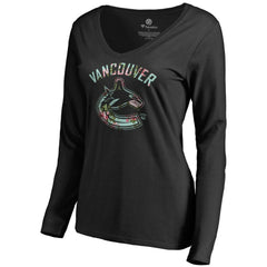 Vancouver Canucks Women's Lovely Long Sleeve V-Neck T-Shirt Black