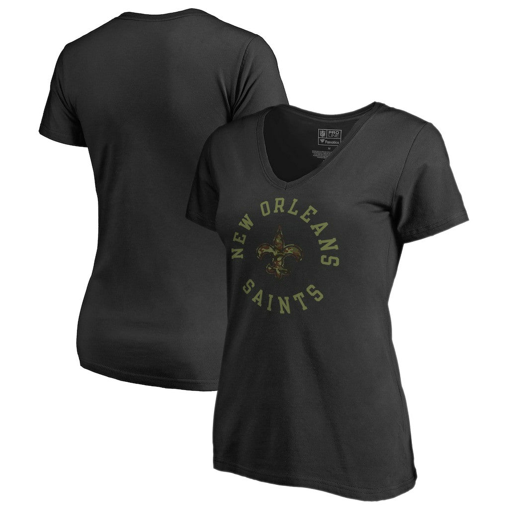 New Orleans Saints Women's Camo Collection Liberty V-Neck T-Shirt - Black on sale