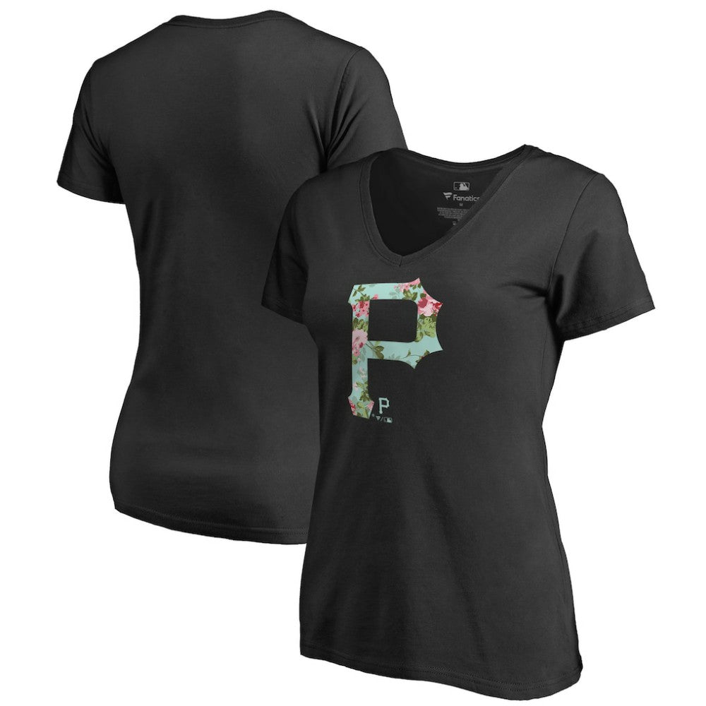 Pittsburgh Pirates Women's Lovely V-Neck T-Shirt - Black