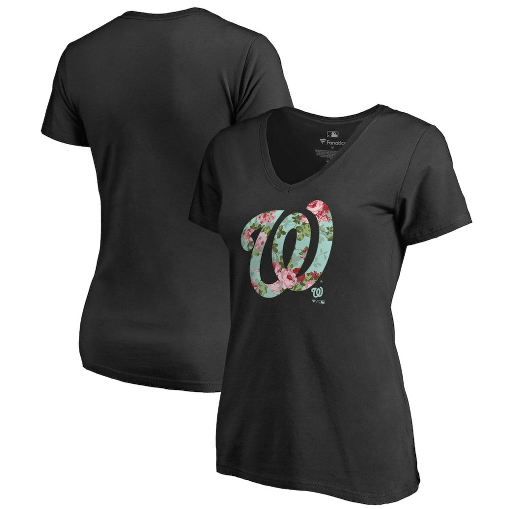 Washington Nationals Women's Lovely V-Neck T-Shirt - Black