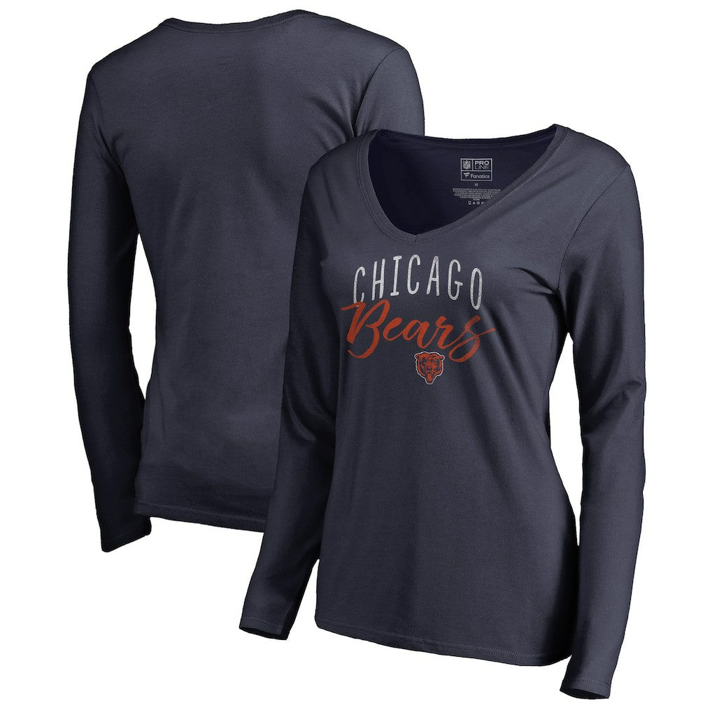 Chicago Bears Women's Graceful Long Sleeve V-Neck T-Shirt - Navy for sale