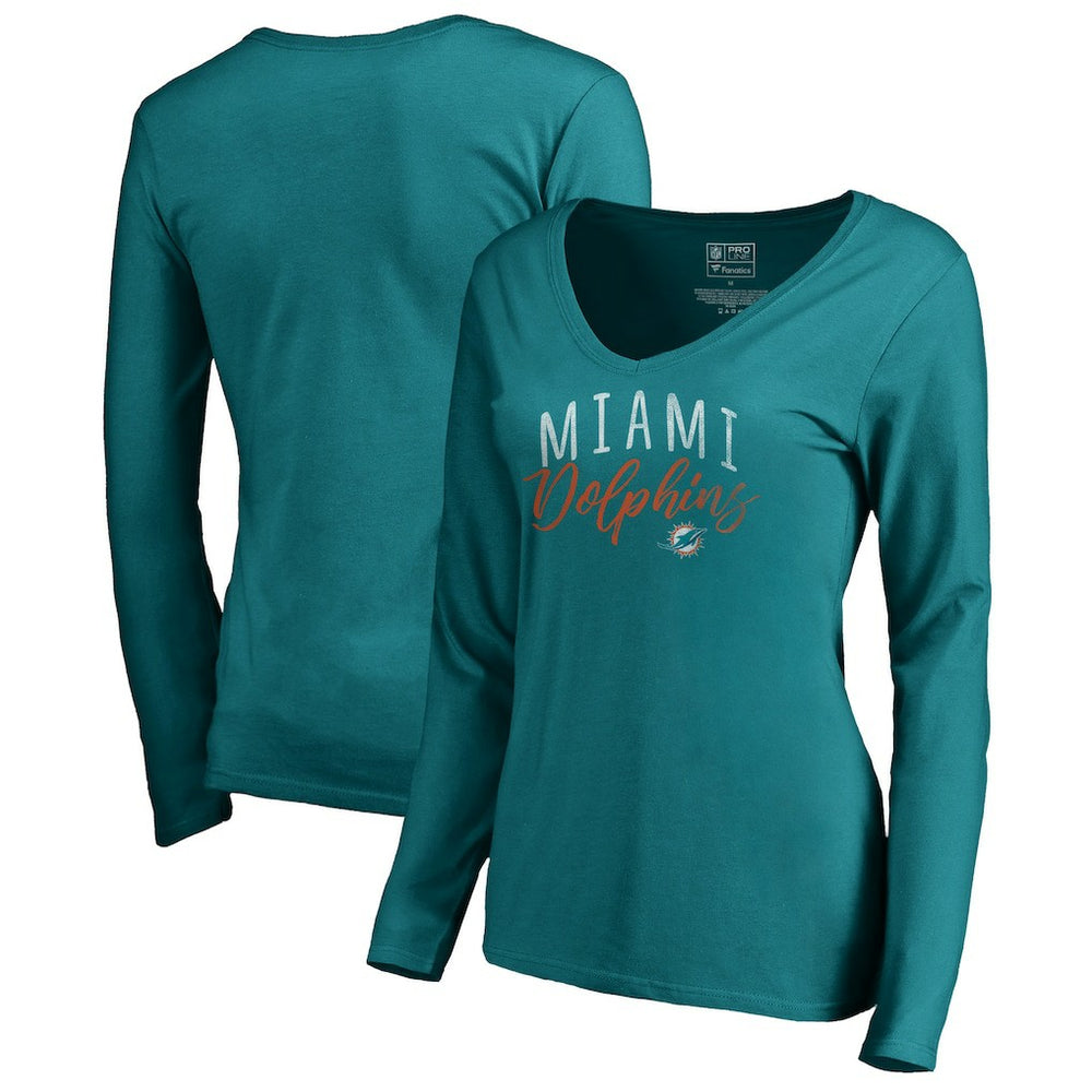 Miami Dolphins Women's Graceful Long Sleeve V-Neck T-Shirt - Aqua outlet