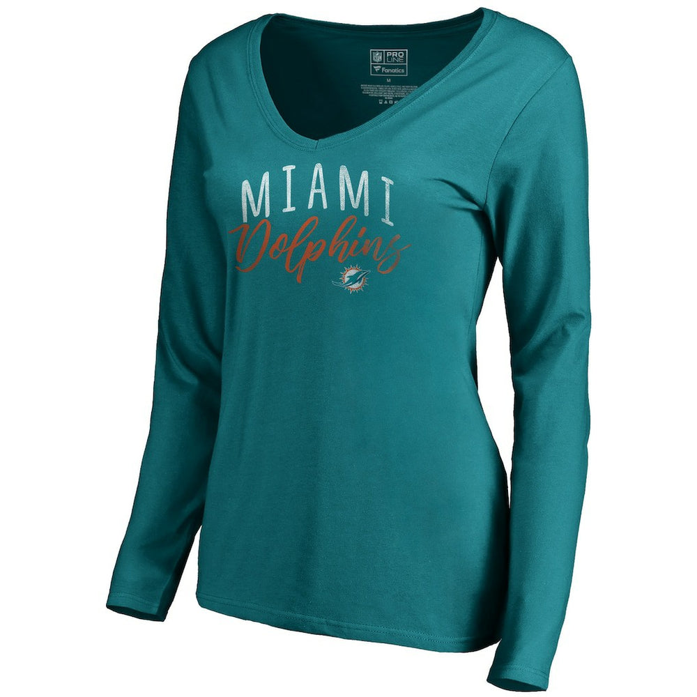 Miami Dolphins Women's Graceful Long Sleeve V-Neck T-Shirt - Aqua outlet