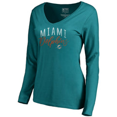 Miami Dolphins Women's Graceful Long Sleeve V-Neck T-Shirt - Aqua outlet