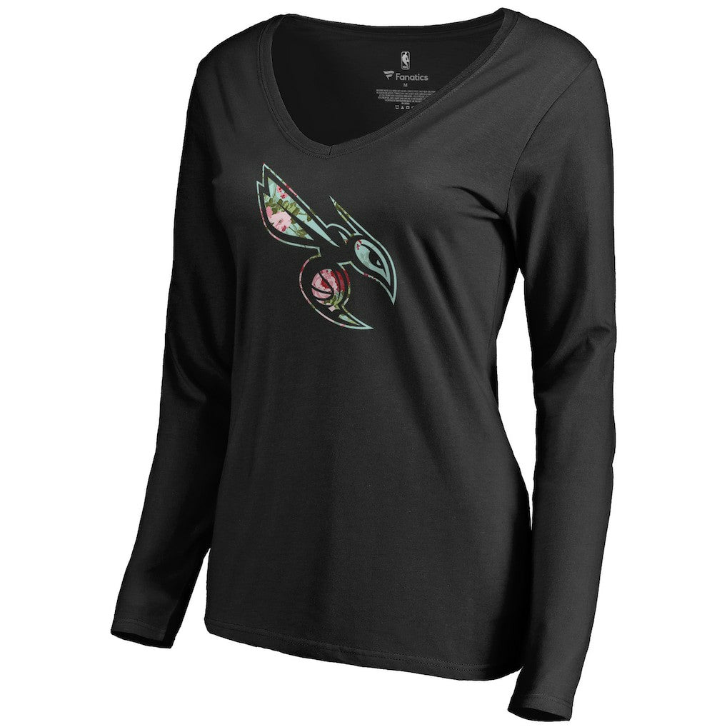 Charlotte Hornets Women's Lovely V-Neck Long Sleeve T-Shirt - Black outlet