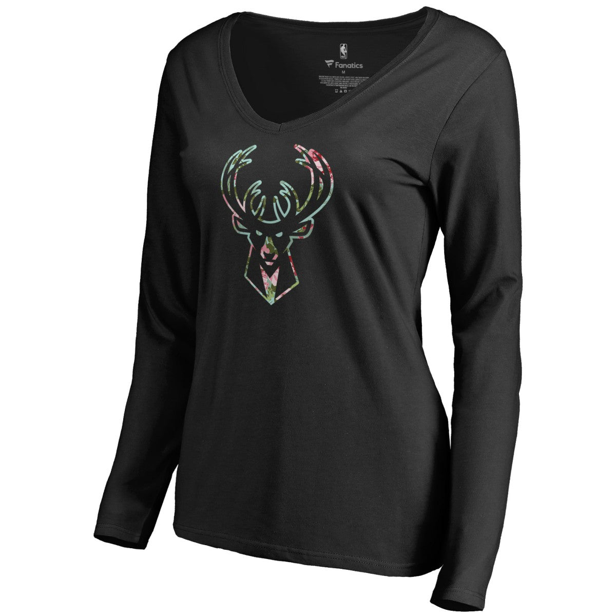 Milwaukee Bucks Women's Lovely V-Neck Long Sleeve T-Shirt - Black discount