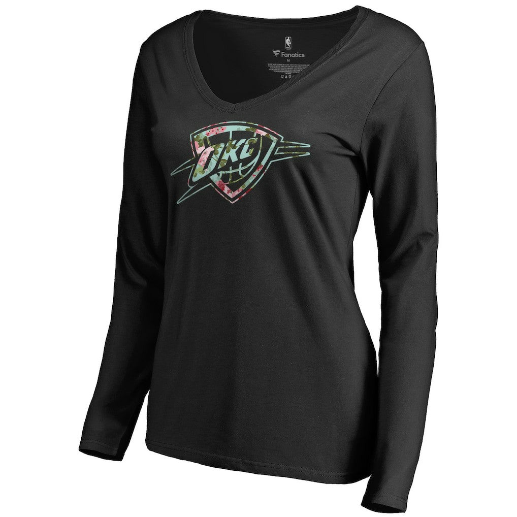 Oklahoma City Thunder Women's Lovely V-Neck Long Sleeve T-Shirt - Black for sale