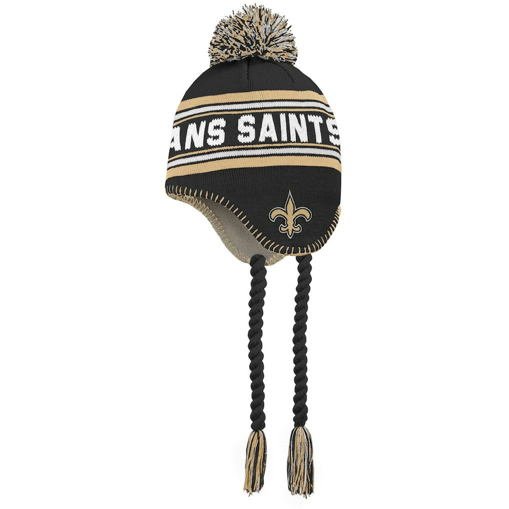 New Orleans Saints Preschool Jacquard Tassel Knit Hat with Pom - Black/Gold for sale
