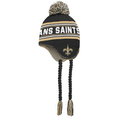 New Orleans Saints Preschool Jacquard Tassel Knit Hat with Pom - Black/Gold for sale