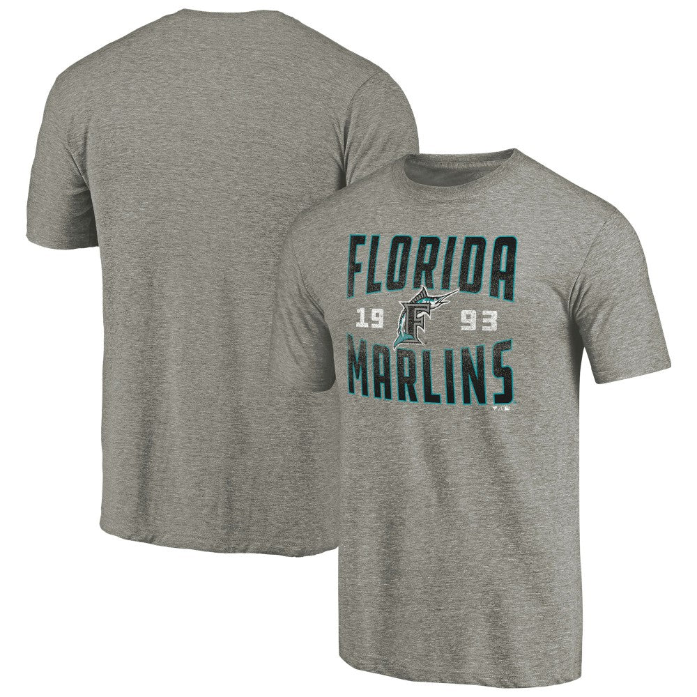 Florida Marlins Cooperstown Collection Vintage Antique Stack Tri-Blend T-Shirt - Gray