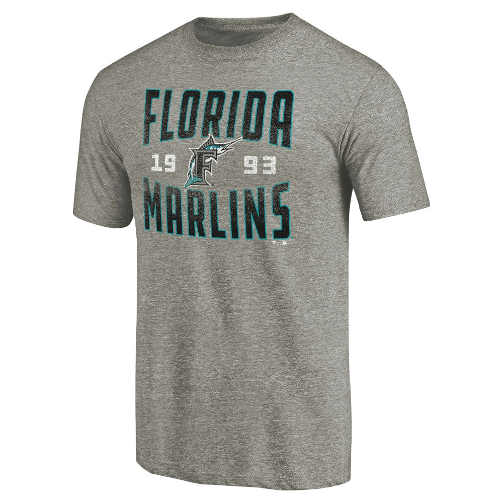 Florida Marlins Cooperstown Collection Vintage Antique Stack Tri-Blend T-Shirt - Gray