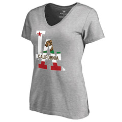 Los Angeles Dodgers Women's Hometown Collection Cali Flag T-Shirt - Heathered Gray
