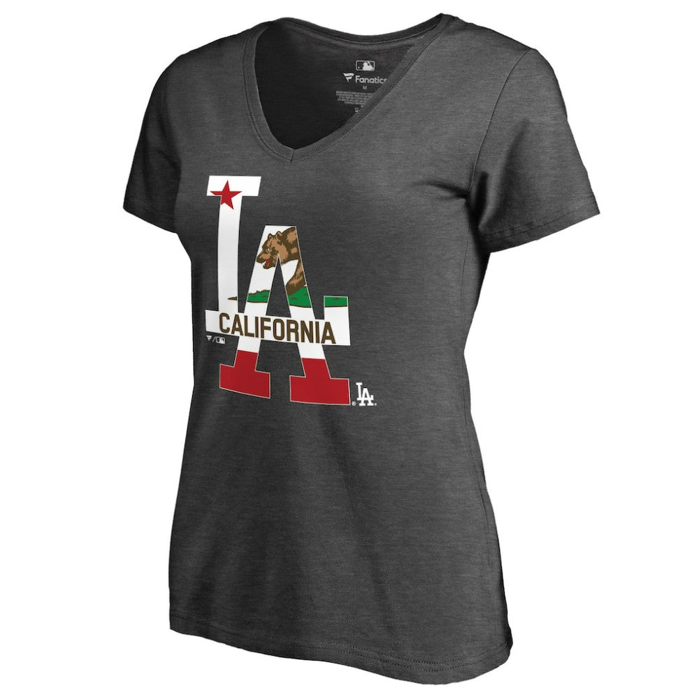 Los Angeles Dodgers Women's Hometown Collection Cali Flag T-Shirt - Heathered Charcoal